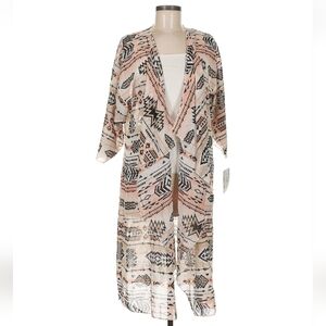 LuLaRoe Shirley Peach and Black Geometric Aztec Kimono Size M